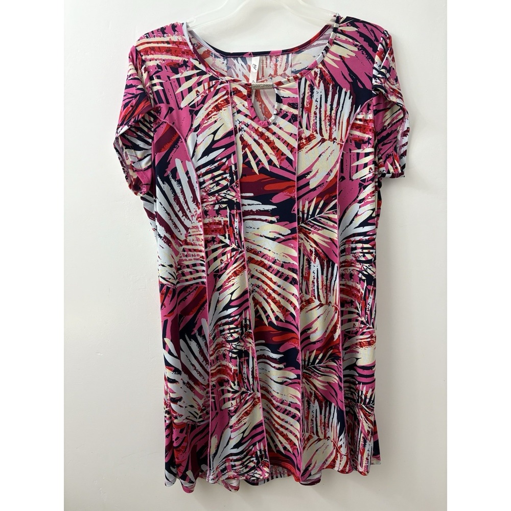 NY COLLECTION Dress Women's‎ Plus 2X Pullover Pink/white Leaf Pattern Stretch